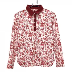 キャロウェイ 長袖ポロシャツ 白×レッド 花柄 ストライプ織生地 ロゴ刺しゅう レディース M ゴルフウェア Callaway
