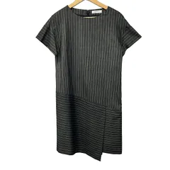 NEMIKA/NEMIKA by Leilian(ネミカ) ワンピース サイズ11 M レディース美品  - 黒×ベージュ クルーネック/半袖/ひざ丈/ストライプ