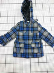 ◇ ⊇ ユナイテッドアローズ グリーンレーベルリラクシング キッズ フード付きチェックコート 105cm ブルー系 E  【1604030033602】