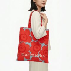 marimekko】マリメッコ フラワーパターン トートバッグ 赤 大容量