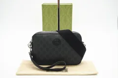 ★3日以内返品可★  GUCCI グッチ GGスプリーム インターロッキングG ショルダー 703468 ショルダーバッグ ブラック グレー コーティングキャンバス メンズ
