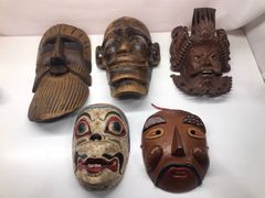 木製彫刻 お面 男性の顔 木彫り 仮面 男の顔 寿老人 壁飾り 魔除け 民族的 お面 七福神