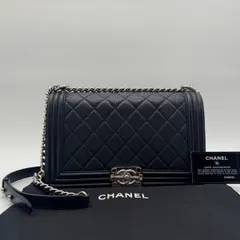美品✨CHANEL シャネル ショルダーバッグ ボーイシャネル ココマーク シルバー金具 レザー ネイビー シールカードあり チェーンショルダー