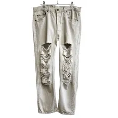 80's USA製 Levi's リーバイス 501 ボタンフライ デニムパンツ コットンパンツ ボロ オフホワイト w36×32 No.L056