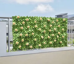 目隠しグリーンフェンス ウォールグリーン フェイクグリーン (花あり版)のサムネイル