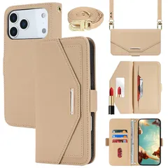 【新品】 【Hamany】 対応 iphone 17 pro max ケース 手帳型 ショルダー 鏡 アイホン17プロマックスケース ストラップ付き ミラー カード収納 財布 スマホケース いphone17promax クロスボディケース 肩がけ 首掛け  1