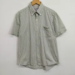 90s CHAPS RALPH LAUREN チャップス ラルフローレン BD ストライプ シャツ 半袖 ボタンダウン 総柄 コットン 古着 VINTAGE グリーン系 L D460