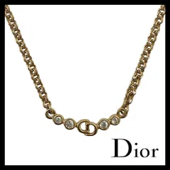 【Dior】CDロゴ ラインストーン ネックレス ゴールド/金 カラー ペンダント ヴィンテージ Christian Dior/クリスチャンディオール (SER-7701)