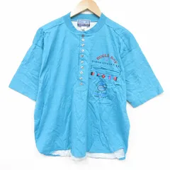 L/古着 ビューグルボーイ 半袖 ビンテージ Tシャツ メンズ 90年代 90s オーシャン 胸ポケット付き コットン ヘンリーネック 水色 26mar24