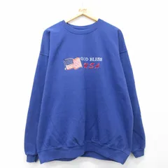 XL/古着 長袖 スウェット メンズ 00年代 00s GOD BLESS 星条旗 刺繍 大きいサイズ クルーネック 青 26mar24