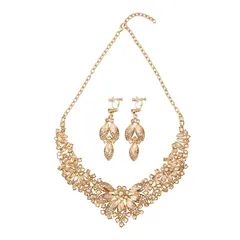 【新品】 [ＫＫ　Ｓｏｌｉｓ] フラワーモチーフ ゴージャスネックレス＆イヤリング大ぶり 豪華 高見えビジューアクセサリー 結婚式 二次会 パーティー 演奏会 発表会 舞台映え ドレスアップ (スモーキーゴールド・イヤリングセット)