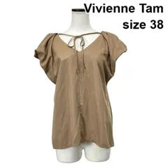 □ ヴィヴィアンタム Vivienne Tam シャツ ブラウス トップス 半袖 リボン グレージュ ベージュ 38 M 9号 レディース S6D432のサムネイル