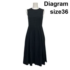 ◇ ダイアグラム Diagram ロングワンピース ドレス ノースリーブ ラインロゴジャガード フレア Aライン 黒 綿 36 S 7号 レディース S6D451