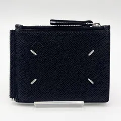 Maison Margiela（メゾンマルジェラ）グレイニーレザー マネークリップウォレット 二つ折り財布 ブラック ジップコインケース付き シルバー金具 メンズ【中古】