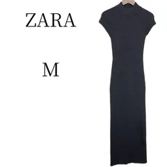 ザラ ZARA リブニット ワンピース ロング丈 マキシ丈 Iライン タイト ハイネック 半袖 モックネック フレンチスリーブ レディース グレー チャコールグレー Mサイズ 春 秋 冬 フォーマル カジュアル きれいめ 伸縮性 シンプル 無地