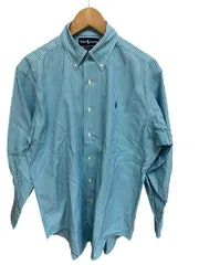  【美品】Ralph Lauren ストライプ　長袖シャツ　ボタンダウン　ブルー　メンズ　サイズ39-82 L相当【ZY7】