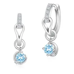 【新品】 YUIITU ピアス レディース 人気 上質ジルコニア 3月 誕生石 フープ ピアス 揺れる 2Way 金属アレルギー対応 18金 プラチナメッキ シルバー925 おしゃれ 三日月 大人 アクセサリー プレゼント 誕生日 結婚記念日 (3月アクアマリ