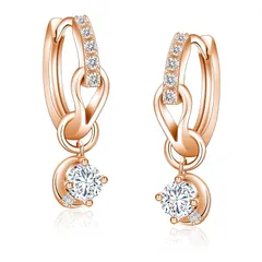 【新品】 YUIITU ピアス レディース 人気 上質ジルコニア フープ ピアス 揺れる 2Way 金属アレルギー対応 18金 ピンクゴールドメッキ シルバー925 おしゃれ 三日月 大人 アクセサリー プレゼント 誕生日 結婚記念日