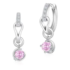 【新品】 YUIITU ピアス レディース 人気 上質ジルコニア 10月 誕生石 フープ ピアス 揺れる 2Way 金属アレルギー対応 18金 プラチナメッキ シルバー おしゃれ 三日月 大人 アクセサリー プレゼント 誕生日 結婚記念日 (10月ピンクトルマ