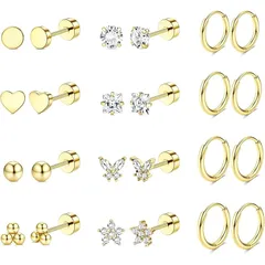 【新品】 LOYALLOOK 12ペア ピアス レディース 人気 ステンレス 可愛い 蝶 花 アレルギー対応 ゴールド エメラルド 組み合わせ ジルコン おしゃれ 女性 かわいい 日常 軟骨 アクセサリー フープピアス