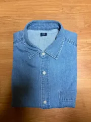 L UNIQLO デニム オーバーサイズシャツ 中/ライトブルー