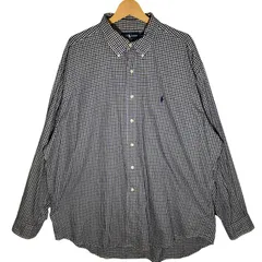 Ralph Lauren/ラルフローレン 90年代/90’s ヴィンテージ BLAKE ギンガムチェックシャツ ポニー刺繡 長袖シャツ ボタンダウン ワンポイント刺繡 オーバーサイズ ビッグシルエット PHILIPPINES製 XXLサイズ ブルー/ブラック