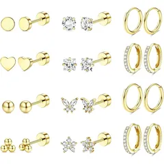 【新品】 LOYALLOOK 12ペア ピアス レディース 人気 ステンレス 可愛い 蝶 花 アレルギー対応 ゴールド エメラルド 組み合わせ ジルコン おしゃれ 女性 かわいい 日常 軟骨 アクセサリー フープピアス