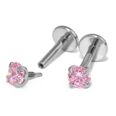 【新品】 [凛りん] ピアス 金属アレルギー対応 つけっぱなし 立爪ジュエル ステンレス 両耳用 2個セット (18G・8mmx4mm/シルバー・ピンク)