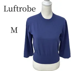 Luftrobe ルフトローブ ニット カットソー ブルー 青 Mサイズ 相当 レーヨン ポリエステル ストレッチ 伸縮性 クルーネック ウエストリブ ボリューム袖 華奢見え 上品 きれいめ オフィスカジュアル フランドルのサムネイル