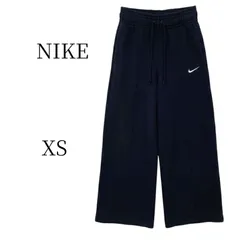 NIKE ナイキ スウェット ワイドパンツ XS 黒 ブラック レディース スポーツウェア スウッシュ ロゴ 刺繍 ルーズフィット ゆったり 部屋着 センターシーム ジャージ ハイウエスト 美脚 ストリート カジュアル ワンポイント