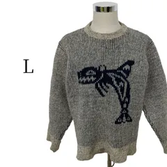 chilkat チルカット カウチンセーター ニット シャチ オルカ 魚 灰 グレー L カナダ製 厚手 肉厚 ウール 100% 　ゆるだぼ ビッグシルエット オーバーサイズ 古着 ヴィンテージ ビンテージ メンズ レディース ユニセックス 男女兼用のサムネイル