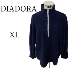 DIADORA ディアドラ ハーフジップ ニット セーター XL 紺 ネイビー イタリア製 ウール 混 90s スポーツ MIX ゆるだぼ オーバーサイズ ビッグシルエット ワンポイント ロゴ 刺繍 古着 メンズ