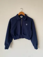 マリテフランソワジルボー クロップド ハーフジップ スウェット S ネイビー