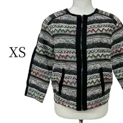 総柄 ジップアップ ジャケット レディース XS ネイティブ柄 ブルゾン ジャガード 個性的 厚手 マルチカラー 春秋 希少