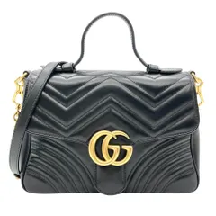 グッチ GUCCI GGマーモント ハンドバッグ ショルダーバッグ 2WAY レザー 498110 ブラック レディース【中古】