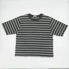 niko and...　ニコアンド　ボーダー半袖Tシャツ　チャコール・緑　Lサイズ　□〇
