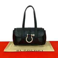 ほぼ未使用 希少品 保存袋付き BURBERRY バーバリー ロゴ 金具 レザー 本革 ハンドバッグ ミニ ボストンバッグ ブラック 黒 28269