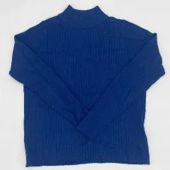 moment+　モーメントプラス　ボトルネックワイドリブカラー＆ボーダーニットプルオーバー　ブルー　Mサイズ　◇〇