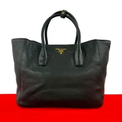 極 美品 PRADA プラダ ロゴ 金具 ヴィッテロダイノ レザー 本革 トートバッグ ハンドバッグ ボストンバッグ ブラック 黒  28757