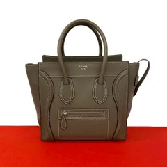 極 美品 CELINE セリーヌ ラゲージ マイクロショッパー レザー 本革 ハンドバッグ トートバッグ ボストンバッグ ベージュ グレー 25925