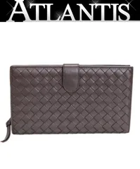 ボッテガヴェネタ BOTTEGA VENETA イントレチャート 二つ折り長財布 レザー ブラウン 【74318】
