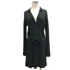 エイチ&エム H&M カーディガン ロング ポロ ウエストリボン 長袖 無地 S 黒 ブラック