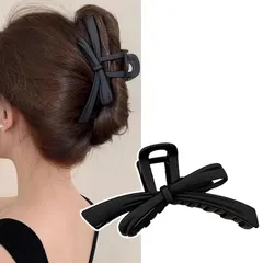 新品 GOODCHI ヘアクリップ リボンヘアクリップ 大きめ 軽い 強力 髪留め 髪飾り 可愛い 韓国風 hair clip バンスクリップ ヘアアクセサリー 大人向け 日常使用 お風呂 通勤 職場 女性用 (ブラック)