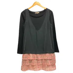 プロポーション ボディドレッシング PROPORTION BODY DRESSING ワンピース レイヤード フリル シフォン 長袖 膝丈 3 黒 ブラック ピンク