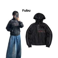 FUBU (フブ) オールドスクール フード ブルゾン ウィンドブレーカー ジャケット ブラック