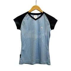 アディダス adidas Tシャツ 半袖 Vネック ロゴプリント E97085 M 青 ブルー 黒 ブラック