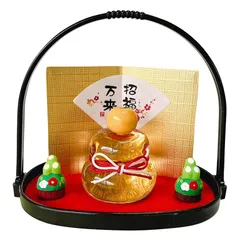 【新品】 正月 迎春 飾り 鏡餅 置物 お盆飾り 高さ 約11cm 金彩 ガラス 硝子 柚子舎 E-16