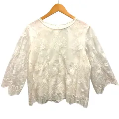 ダブルクローゼット w closet ブラウス シャツ 刺繍 レース コットン 花柄 七分袖 F 白 ホワイト