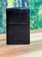 【未使用・訳あり特価 送料無料】Zippo コードバン 革巻き ブラック ジッポ オイル ライター 本革 ケース付 名入れ有 USA製 ※表面加工ミス品【111】のサムネイル