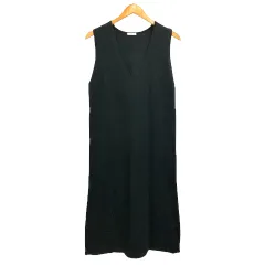 ジーユー GU ワンピース ニット ノースリーブ Vネック バックスリット ロング丈 無地 M 黒 ブラック